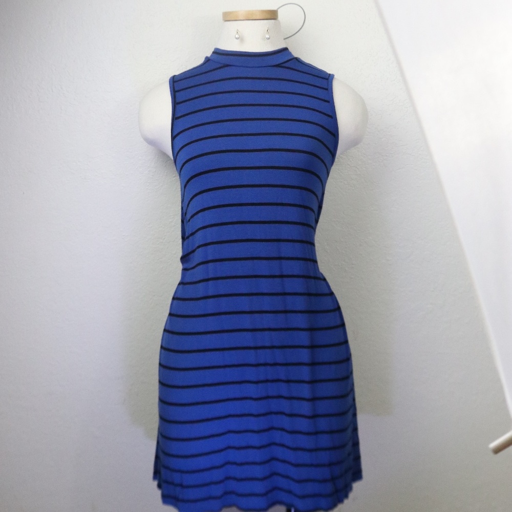 Striped Sleeveless Turtleneck Dress
